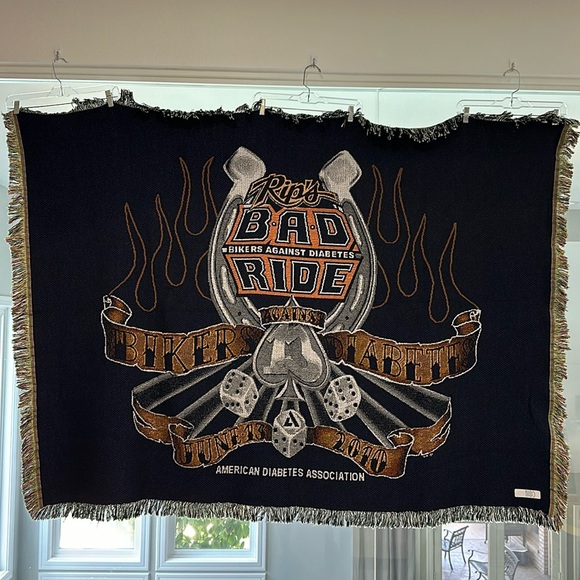 Rips Bad Ride Bikers Against Diabetes Ride 2010 Woven Tapestry Blanket - Picture 1 of 4